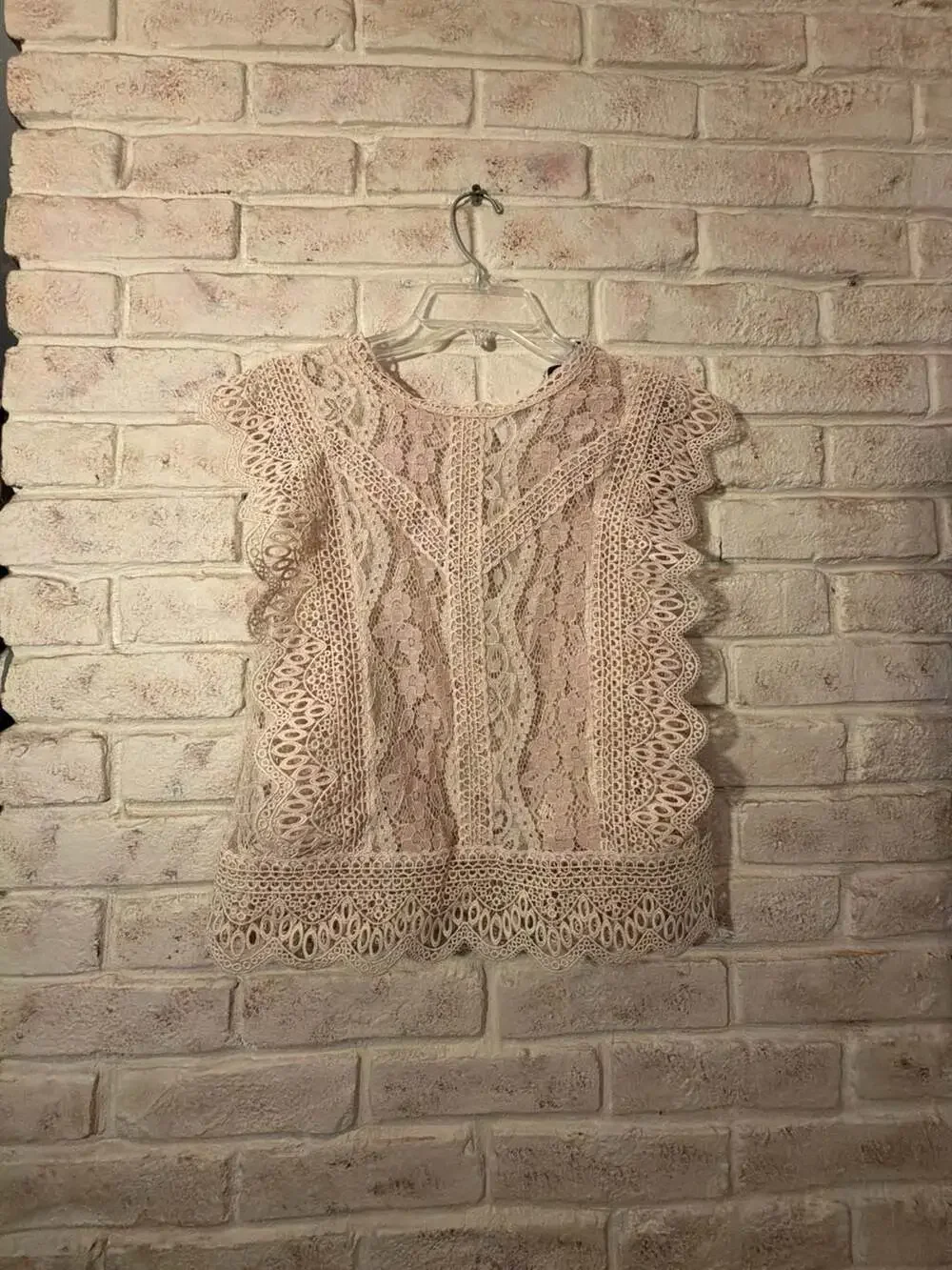 Zara Pink Lace Sleeveless Top with Scalloped Edges Size M